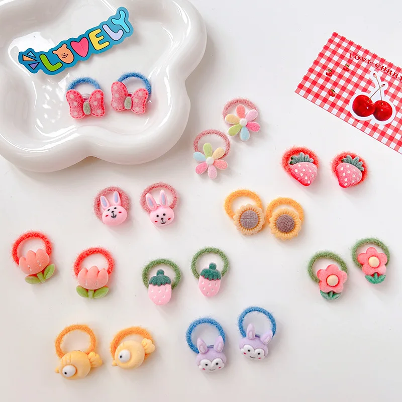 

10pcs/set Mini Cute Elastics Rubber Hair Bands Headband Kroean Small Cartoon Floral Fruit Hair Rope for Baby Girls Accessories