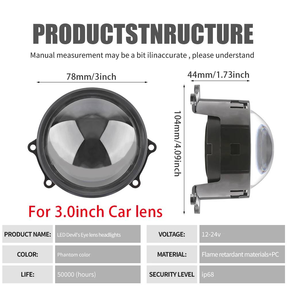 Yeux du diable de voiture à 33 motifs, avec contrôle sans fil, 12-36V, yeux de démon dynamiques, lumière Led, projecteur Bi Led de 3 pouces, phare de voiture automatique