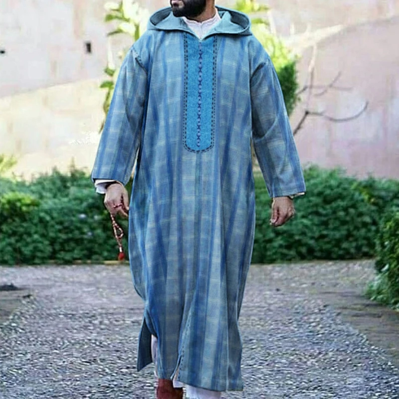 Muçulmano jubba thobe roupas dos homens com capuz ramadan robe kaftan abaya dubai turquia roupa islâmica masculina casual impresso robe