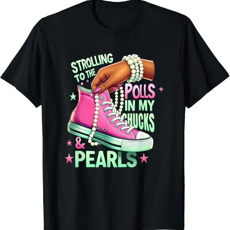 Strolling To The Polls In My Chucks Pearls Cat Lovers T Shirt