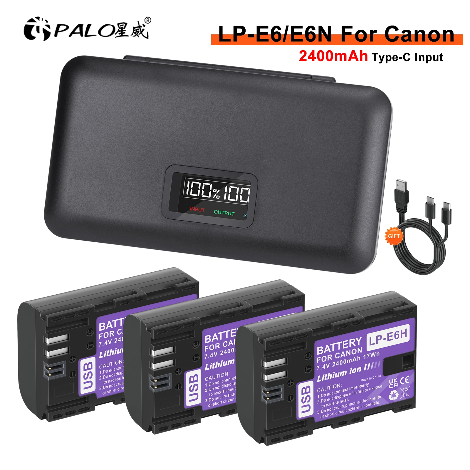 LP-E6 LP E6 LP E6N Type-C Charging Battery with LCD Charger Case for Canon 5D Mark II III 7D 60D EOS 6D 70D 80D EOS 5DS R Camera