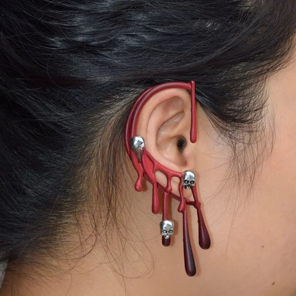 غير النظامية المبالغة الحمم الأقراط الجمجمة حساسة هالوين قرط كبس الرجعية لا شيء ثقب قطرة الماء قرط كبس زي الطرف #4