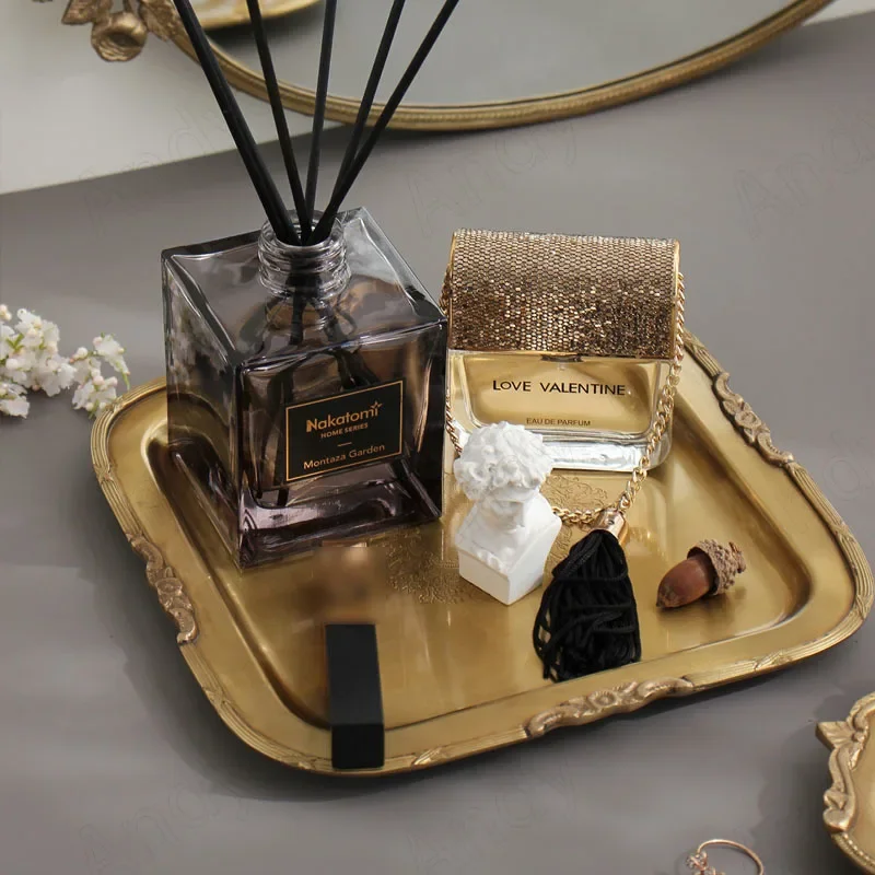 

Handmade Brass Storage Tray Creative Palace Flower Relief Decorative Bedroom Jewelry Organizer Retro Desktop Cosmetic Container