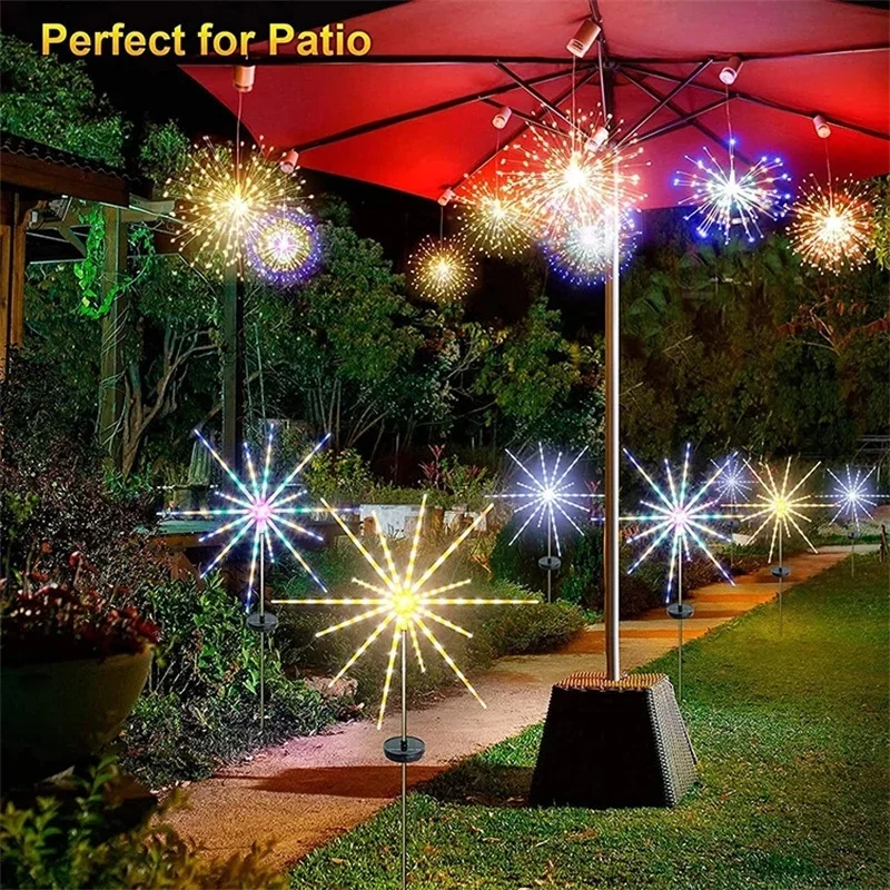 Imagem -05 - Outdoor Solar Fireworks Lights Lâmpada Solar Decoração de Jardim 90 Leds 120 Leds 150 Leds Luz do Gramado Natal Ano Novo