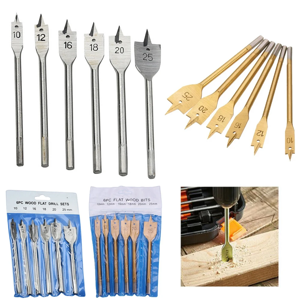 6Pcs Hole Saw Drill Bits Set Hole Opener Wood Drilling Woodworking Spade Dill Bits Wood Flat Hole Drill Bit 10/12/16/18/20/25 mm