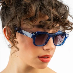 SO&EI Ins Popular Fashion Square Sunglasses Women Shades UV400 Retro Blue Grey Men Sun Glasses