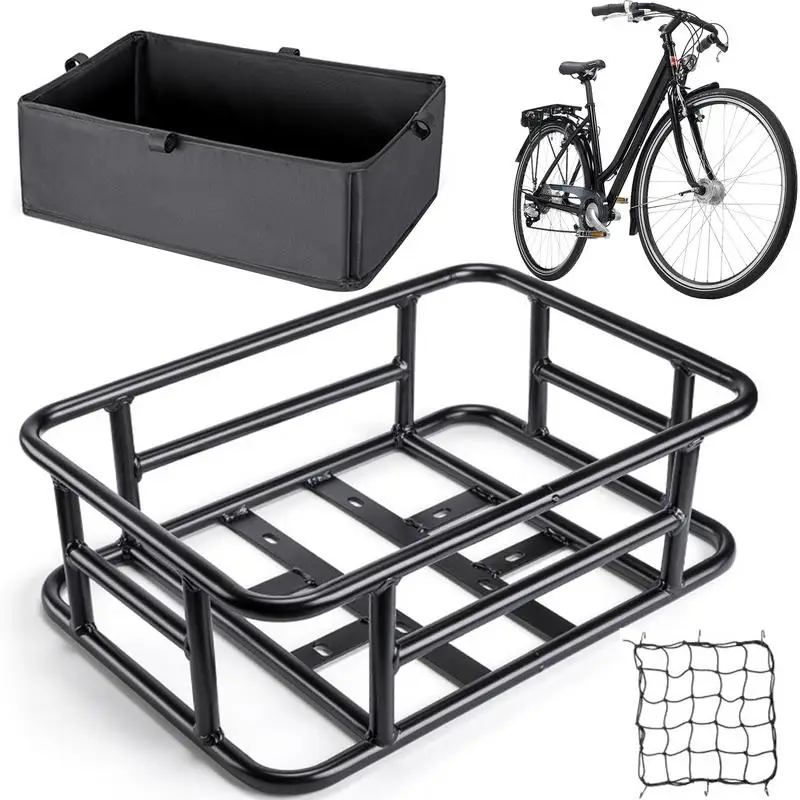 

Rear Bike Basket Metal Bike Basket PU Liner Large Rear Bike Rack Basket For Ebike Cargo Heavy Duty Rear Basket For Electric Bike