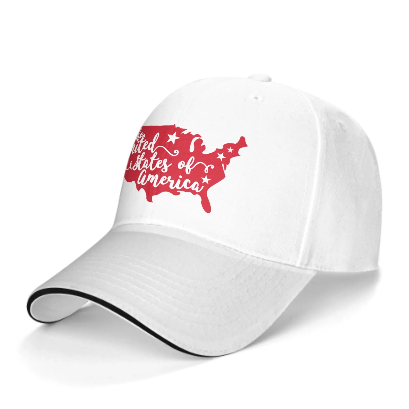 

The United States Of America Adjustable Women Men Back Closure CapsUS Map Washed Sandwich Caps Sports Outdoor Baseball Hat