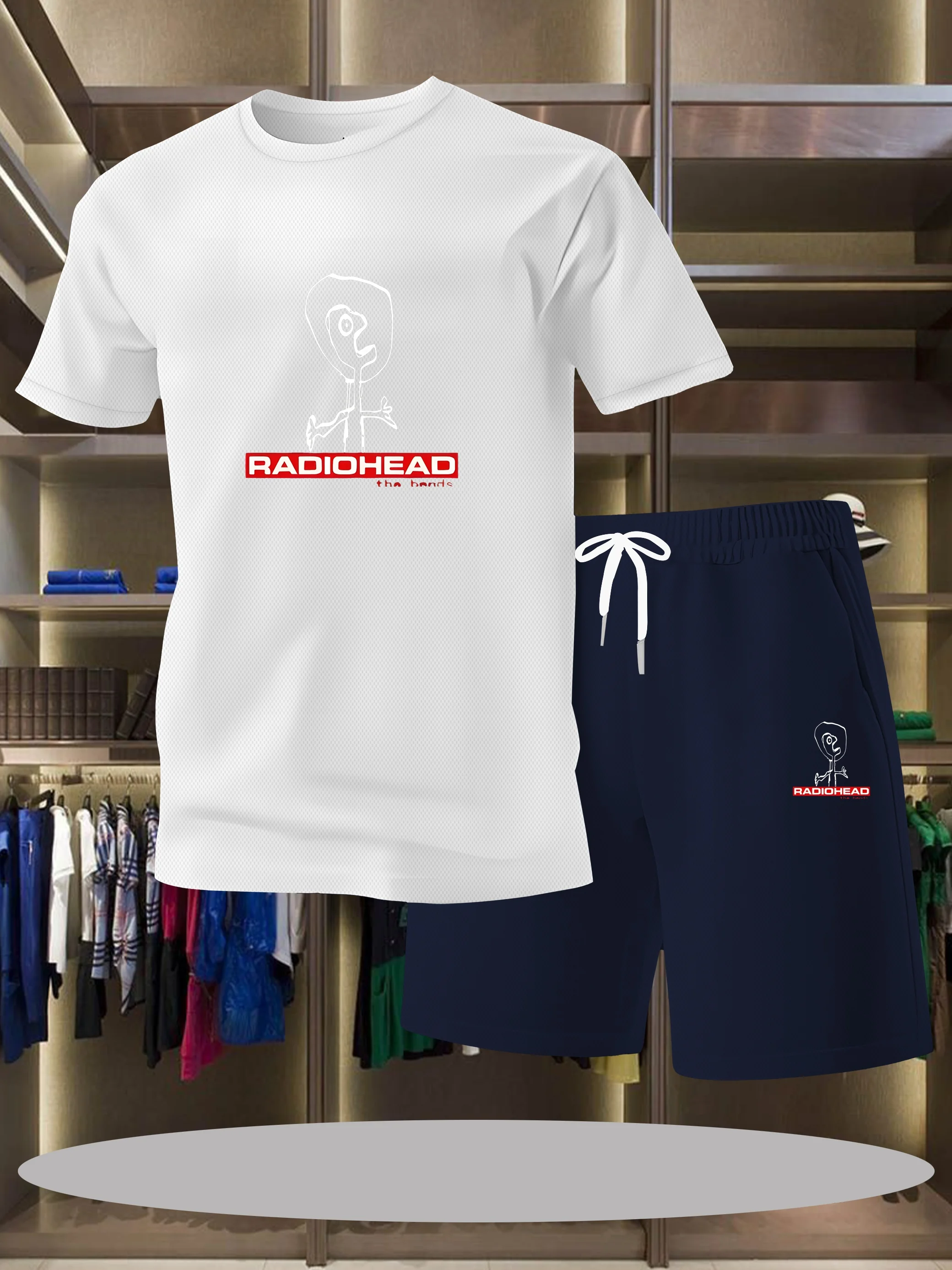 

Men's sports style casual suit, fashionable printed short sleeved breathable shorts