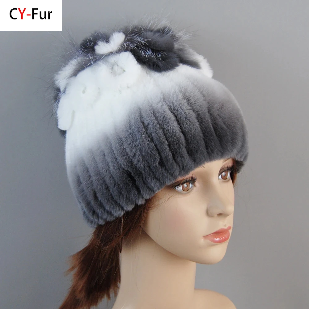 Hat Women\'s Winter Female Hat for Women 100% Real Rex Rabbit Fox Fur Hat Rex Rabbit Fur Caps lady Winter Warm Headwear