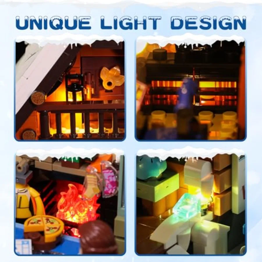 Christmas Ski-Cabin Lighting Building-Bricks-Set - Retro Christmas Winter Snow House Collection LED Light Building Construction