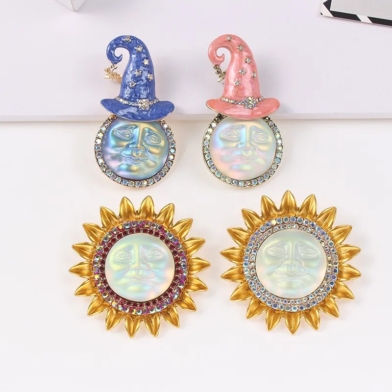 1pcs the sun goddess pendant oil drop brooch sunflower gemstone pins clothes accessories