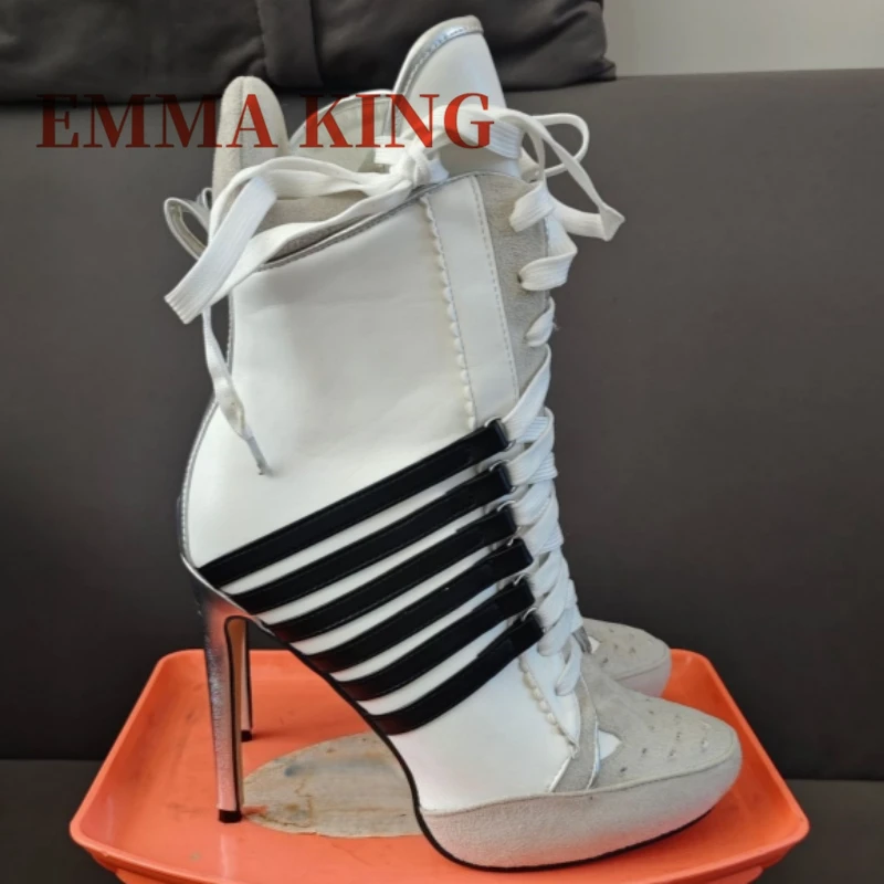 نمط رياضي عبر تعادل حذاء بوت بطول الكاحل جولة تو حذاء رياضة خنجر الأحذية قطاع طباعة اللون منعت المرأة موضة أحذية بوت قصيرة كبيرة 46