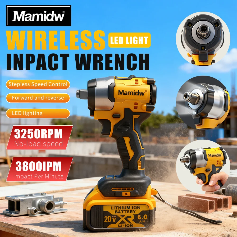 

Cordless Impact Wrench 1/2 inch for Dewalt 20V Battery, 3250 RPM, Impact Driver High Torque Brushless Electric Impact Gun Includ