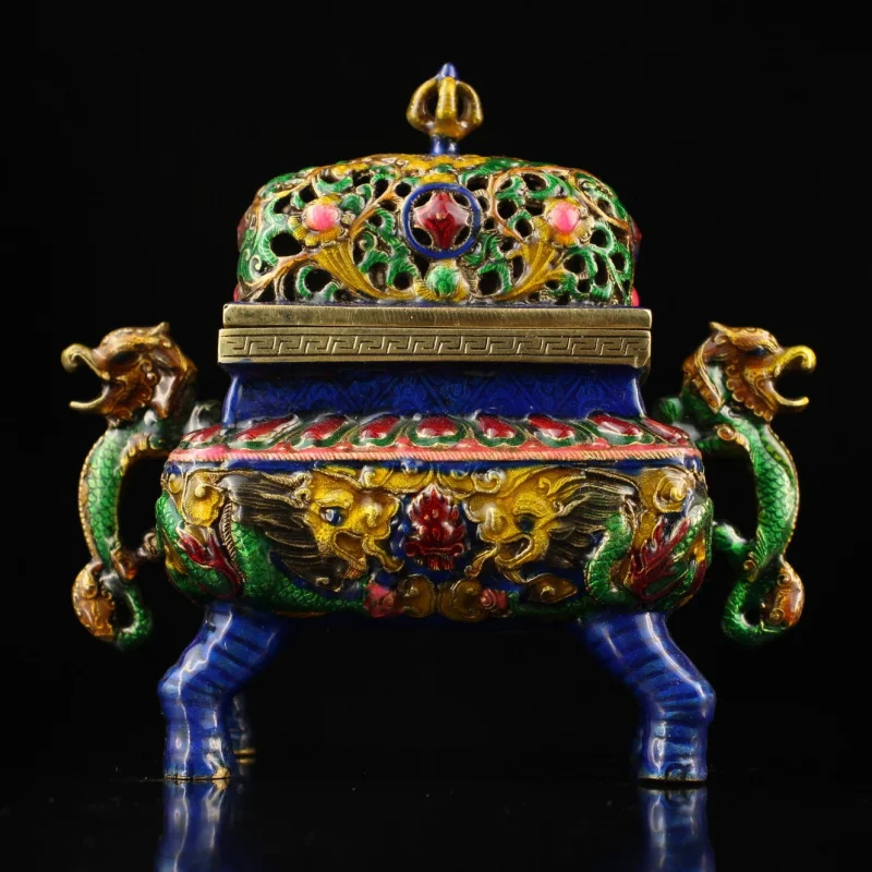 Antique Copper Ornament Inlaid Cloisonné Enamel Incense Burner Home Decoration Gift Craft Wholesale