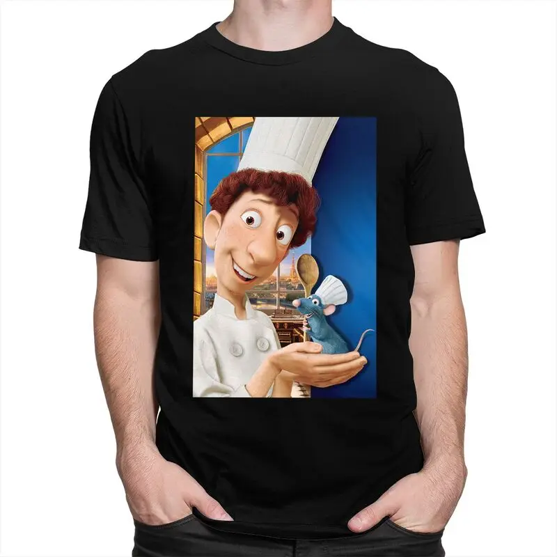 Custom Ratatouille Anime T Shirts Men Pure Cotton Tees Alfredo Linguini Remy Tshirt Short-Sleeve T-shirt Clothing