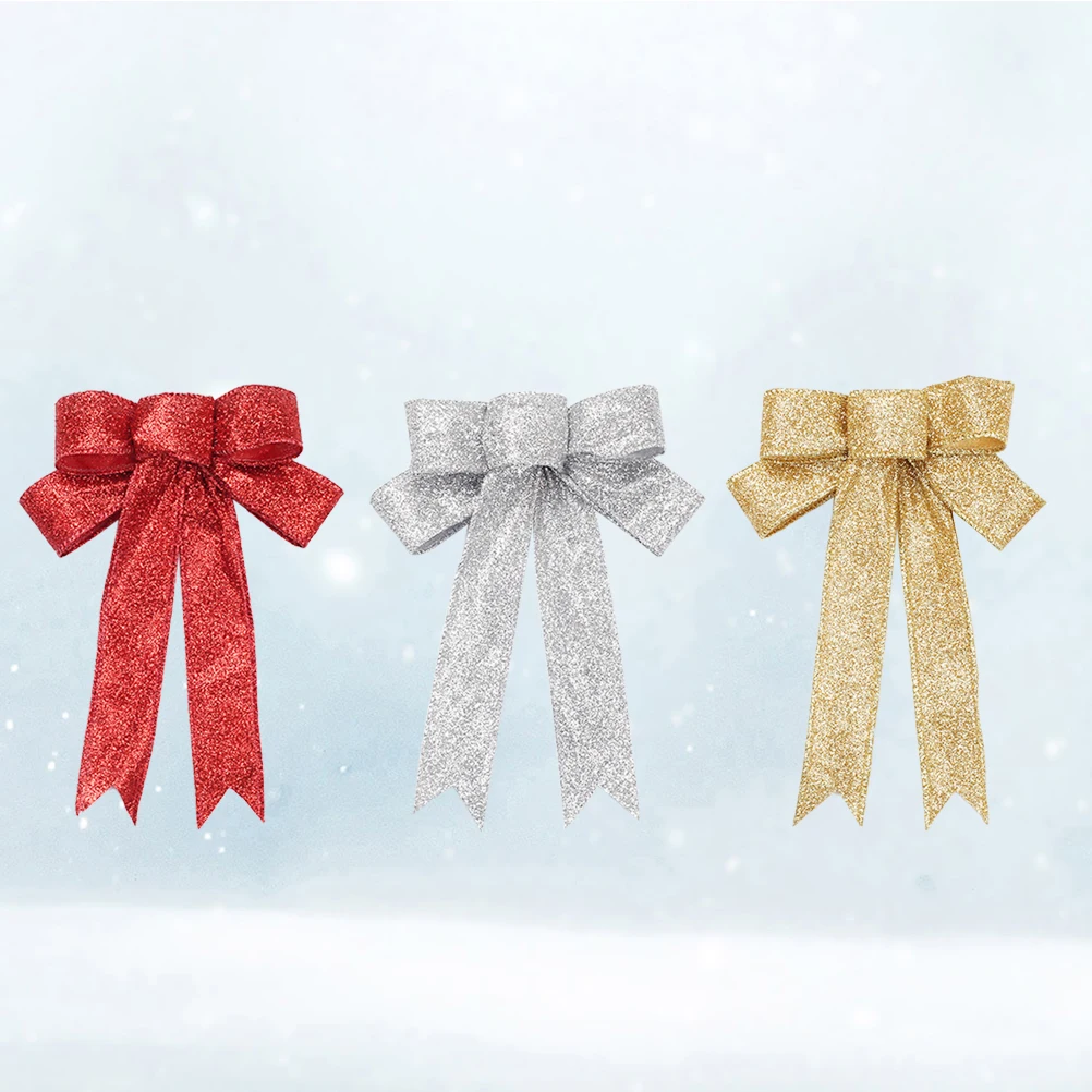 

3pcs 23Cm Golden Bowknot Decor Cloth Ribbon Christmas Tree Ornament Party Decoration Holiday Gift Box Accessory Festive Diy