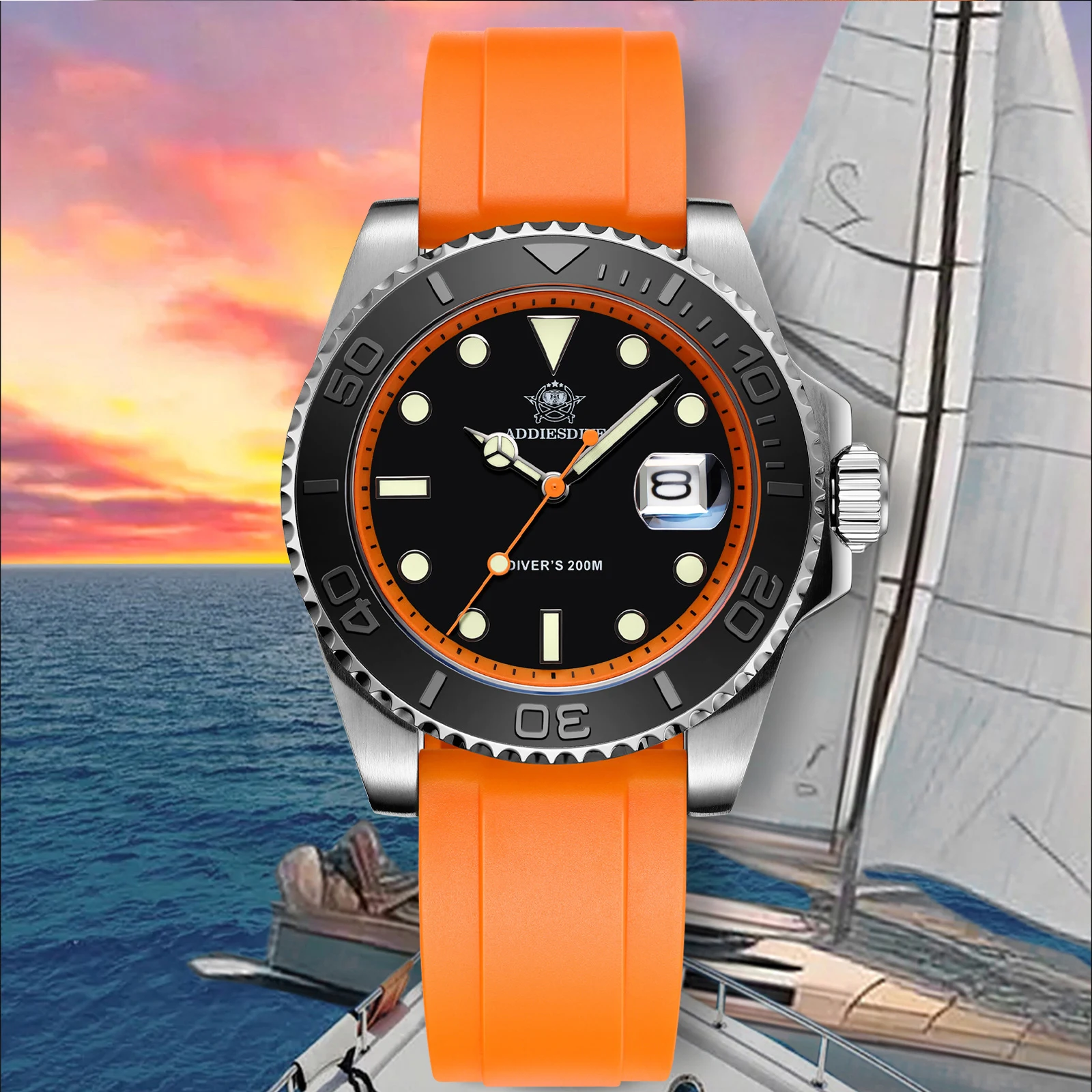 ADDIESDIVE AD2040 Herrenuhr 41mm Fashion Diver Quarzuhr 200m Tauchen Gummi Silikon Super Leuchtende Armbanduhr Reloj Hombre