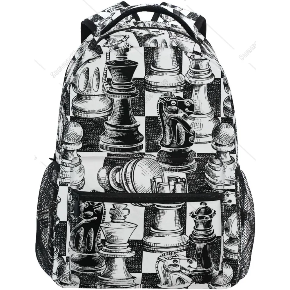 Backpack Black White Chess Board Bookbag Daypack Travel Hiking Camping School Laptop Bag