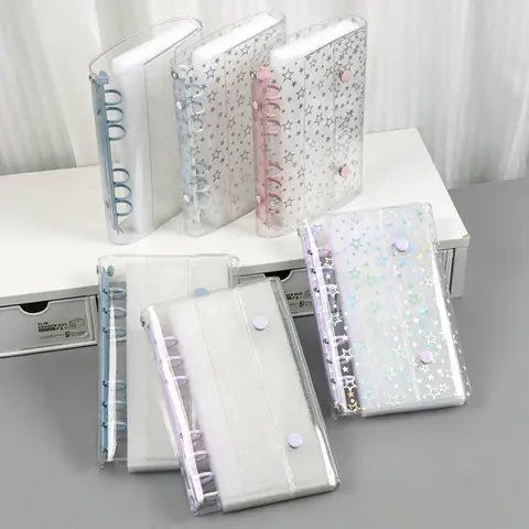 A6 Size Budget Binder Cover Clear Glitter PVC Binder Refillable Notebook for Photos Pictures Albums Organizer Planner Folder