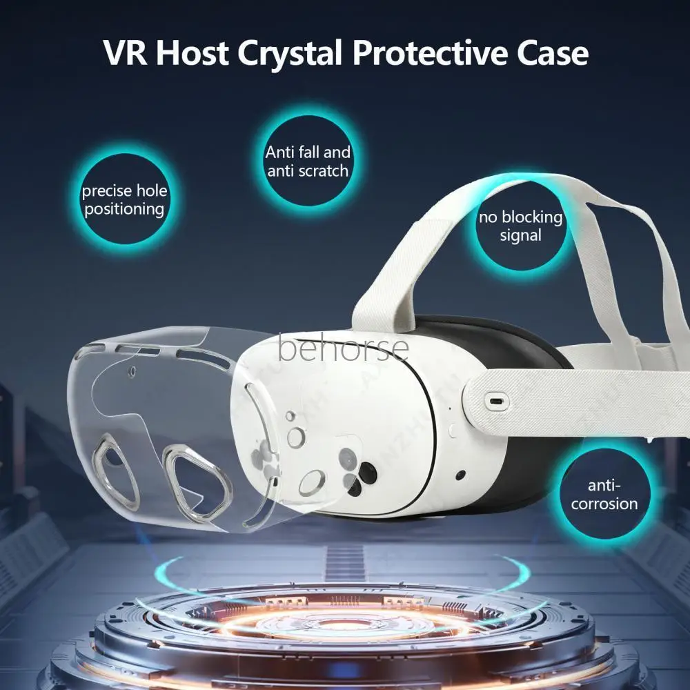 غطاء حماية شفاف لـ Meta Quest 3S VR Shell Case واقي سماعة الرأس غطاء شفاف مقاوم للصدمات ملحقات VR