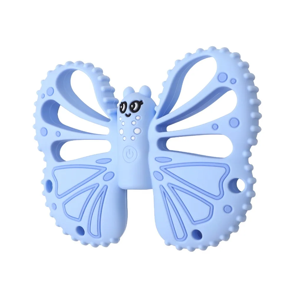 

Butterfly Shape Vibrating Teether Food Grade Silicone 10-Speed Vibration Modes Chewy Sensory with Remote Control Soft Teether