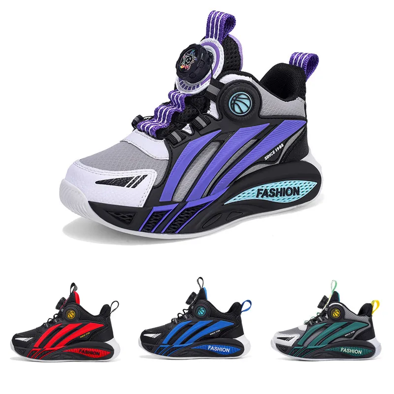 

Модные детские баскетбольные кроссовки с вращающейся пряжкой, детская спортивная обувь, противоскользящие баскетбольные кроссовки на платформе, кроссовки для мальчиков