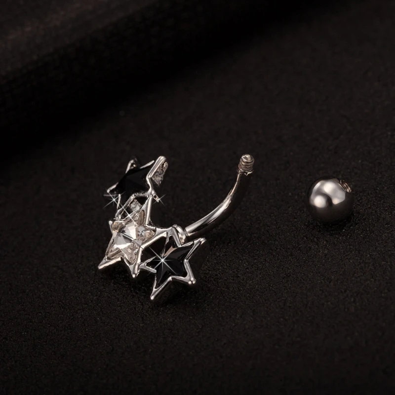 E15E Stainless Steel Star Pentagram Belly Button Ring Belly Navel Ring Body Jewelry Piercing Ring Barbells Belly Rings Unisex