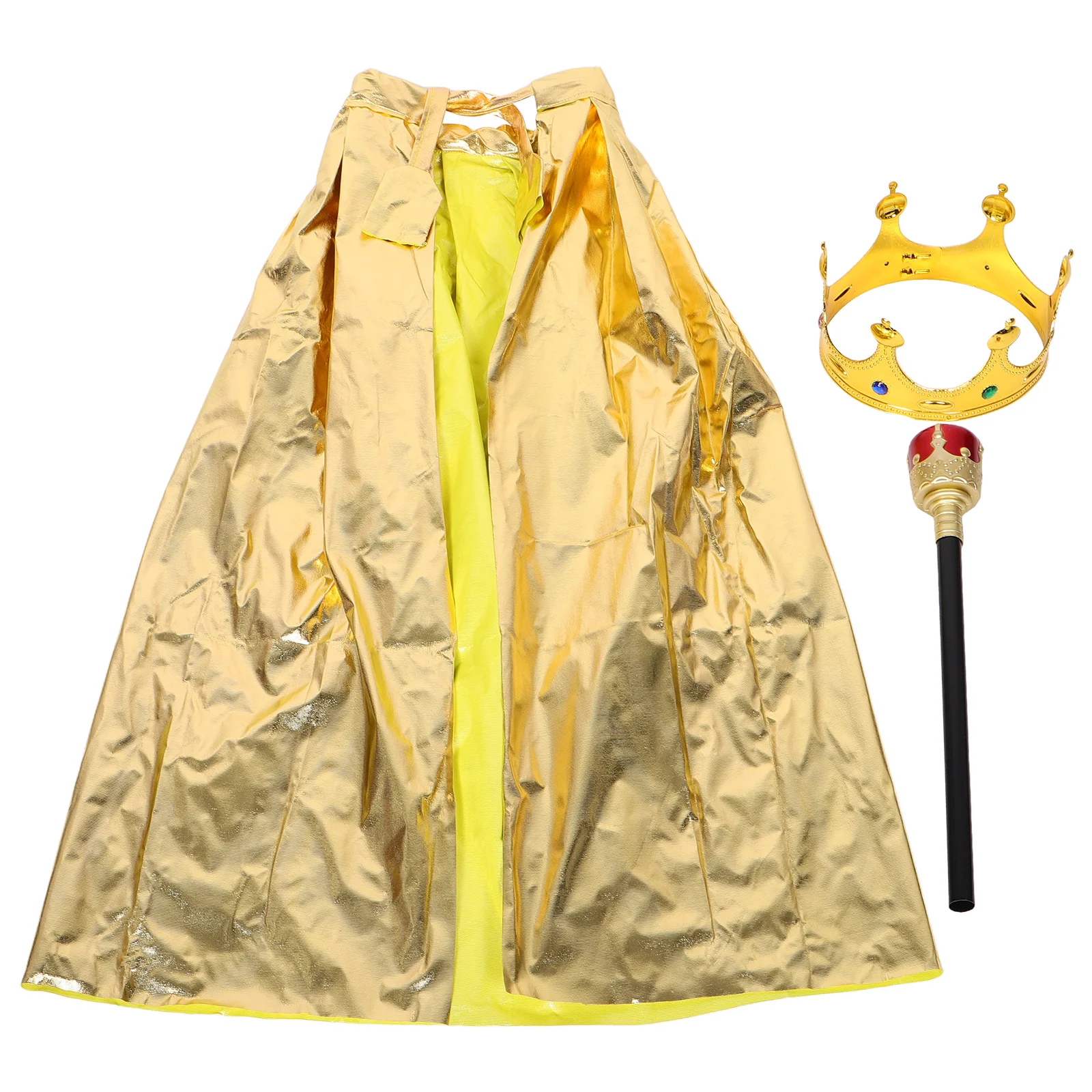 

Golden Cloak Set Halloween Costume Kit Cosplay Performance Props Prince Crown Cane