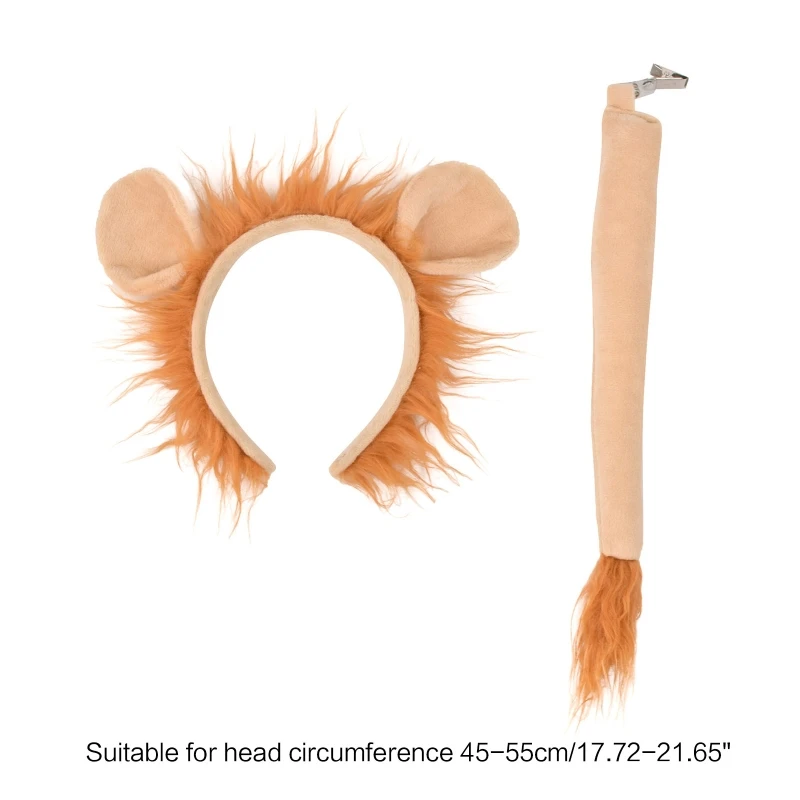 1SET Lion Costume Set Ears Headband Tail Plush Animal Fancy Costume Kit Accessories for Kids Halloween Cosplay Accessories image 5