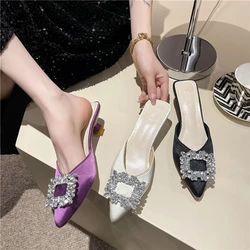 New Women's Shoes New Mules Women's High Heels Fashion Wedding Pump Women Rhinestone Pointed Toe Sandals Ladies Zapatos Mujer