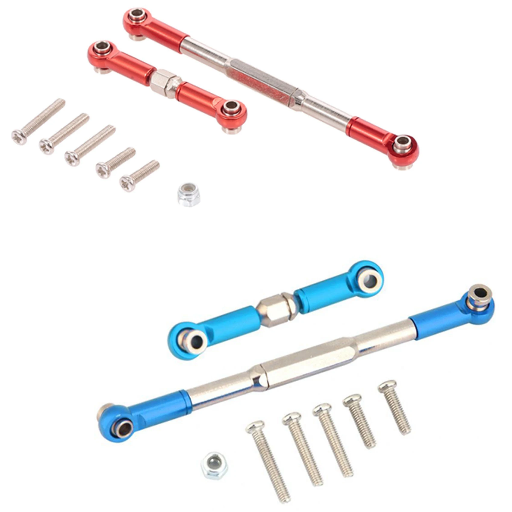 B49B-2Set RC tige de direction ensemble de bielles de direction pour WPL 1608T RC camion RC ensemble de liaison de direction, bleu et rouge