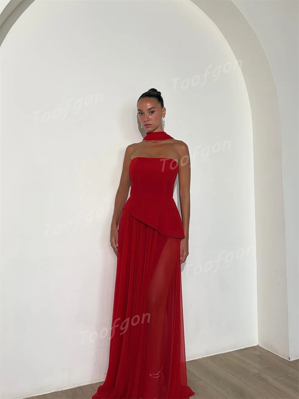 فساتين سهرة طويلة من الشيفون الساتان من Toofgon مخصصة بفتحة عالية للنساء للحفلات الراقصة والمناسبات الخاصة فستان رسمي