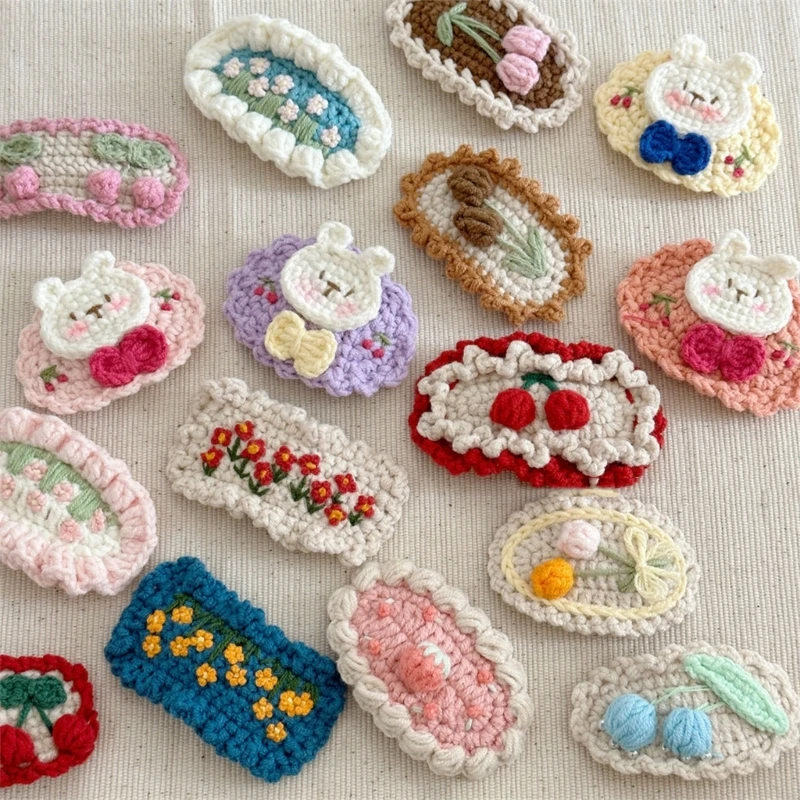 16 Styles Cartoon Baby Girls Knitted Hairpin Animal Flowers Crochet Rabbit Barrette Infants Hair Clips Children Accessories