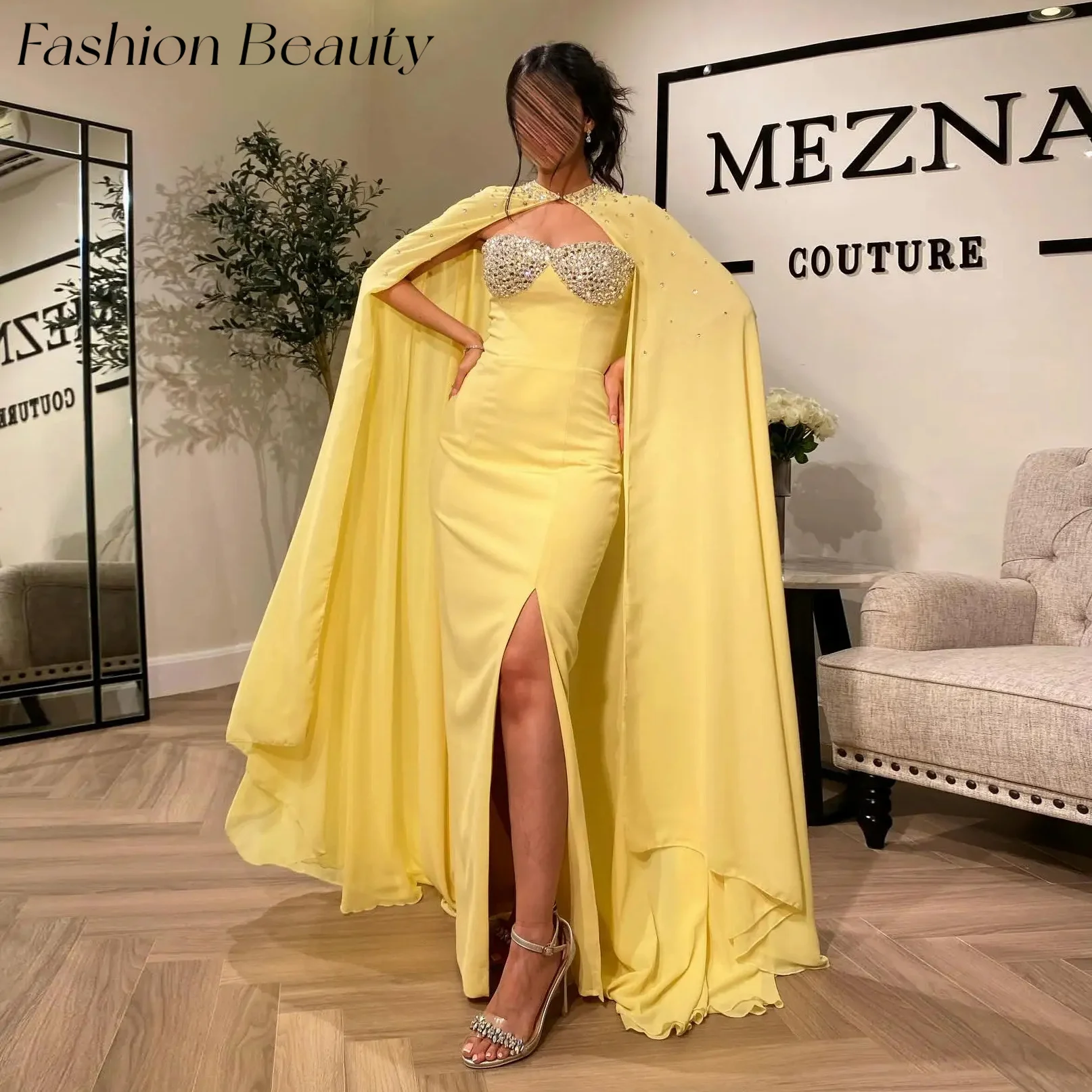 Fashion Beauty Yellow Evening Dresses Two Piece Beading Sequin Sweetheart Formal Party Dress For Women 2024 vestidos de noche