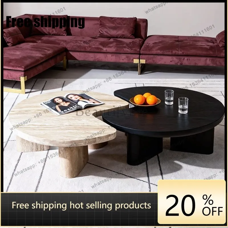 

Size combination solid wood coffee table design creative round tea table minimalist living room home advanced