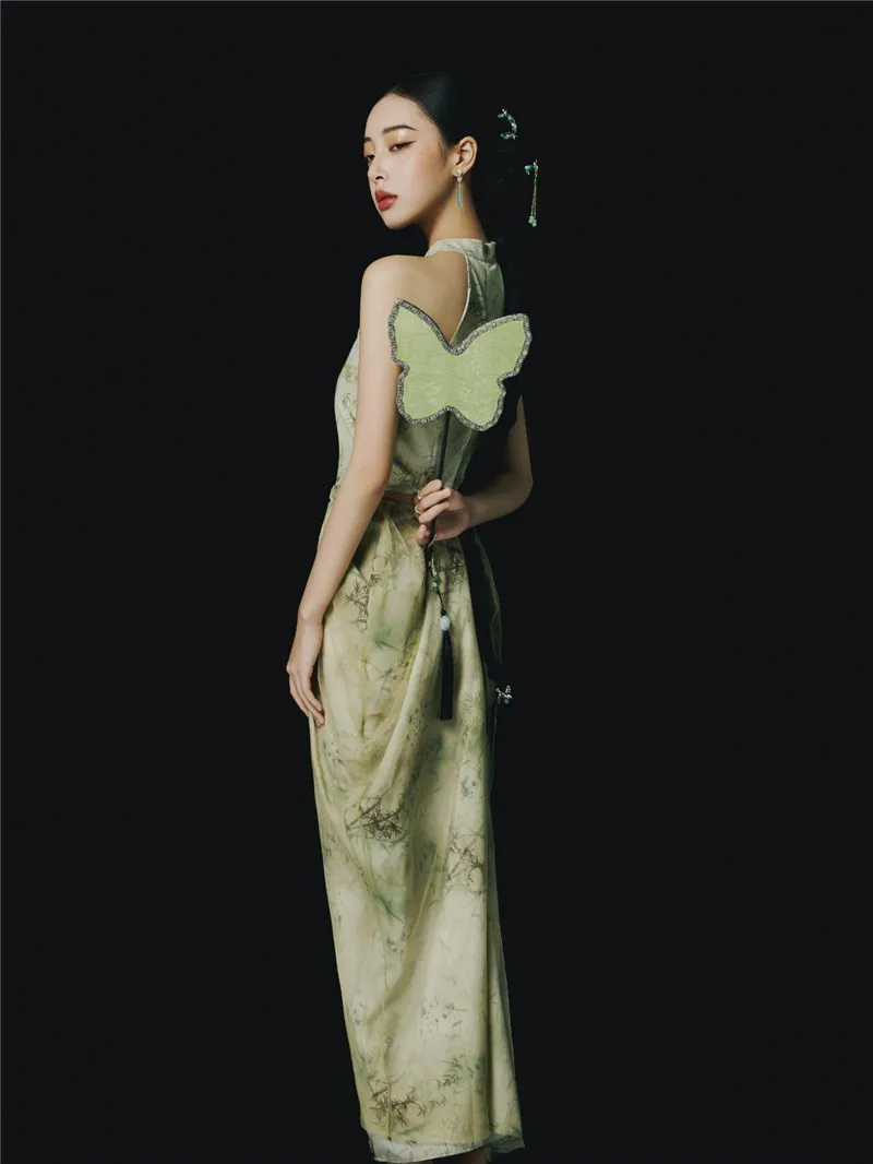 

Длинная дышащая юбка без рукавов с цветочным узором из полиэстера для фотостудии, портретной съемки, китайский стиль