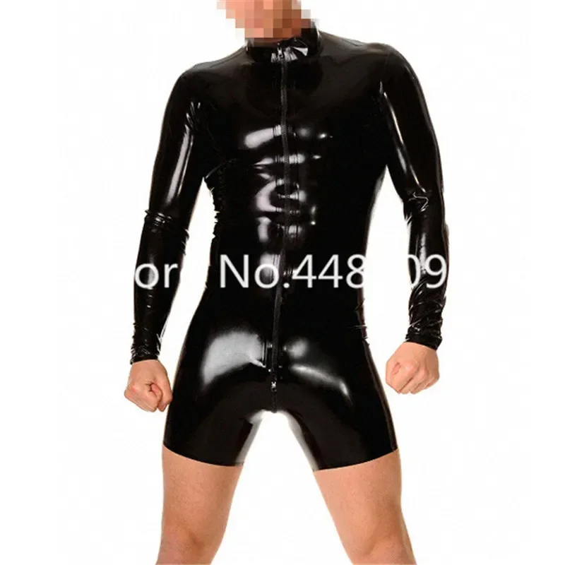 

Long Sleeves Latex Bodysuit with Short Pants Latex Leotard For Men Front Zip Plug Size XS-XXXL