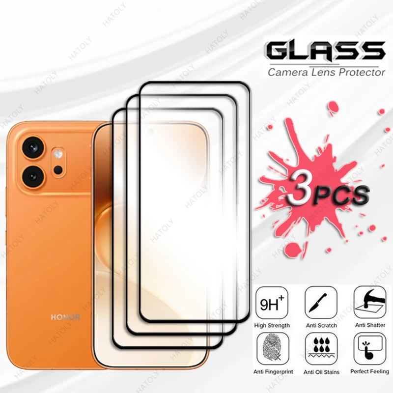 Protector de pantalla de borde negro para Honor 600 Película protectora de vidrio global para Honor 600 5G Global Película frontal con protector de lente de cámara 2
