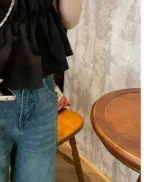 

Short Sleeve Shirts Womens Elegant Ruffle Chiffon Blouse Puff Sleeve Hollow Out Mesh Artistic Street Minimalist Button Front
