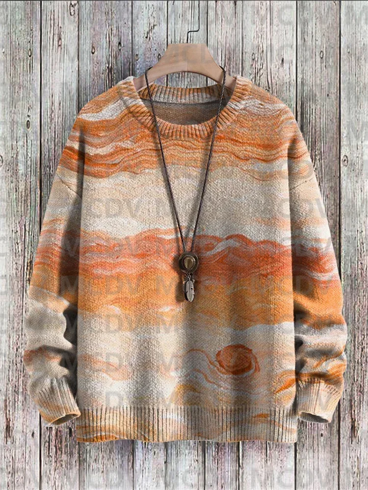 Retro Art Casual Multicolor Print Knit Pullover Sweater Men's For Women's Pullover