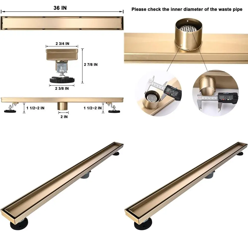

Комплект для душевого трапа из матовой золотистой нержавеющей стали 304 (36 шт.) с крышкой для встраивания в плитку и уловителем волос