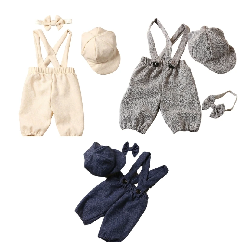 

Newborn Photoshoot Props Gentleman Costume Hat Overalls Baby Photography Suit