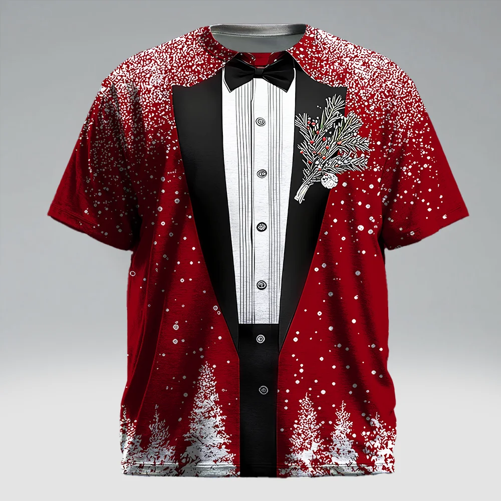 

S-9xl plus size Big & Tall Short Sleeve (Christmas Element) Stylish Red-Green Hues, Lightweight, Fits Guys for All-Day Comfort