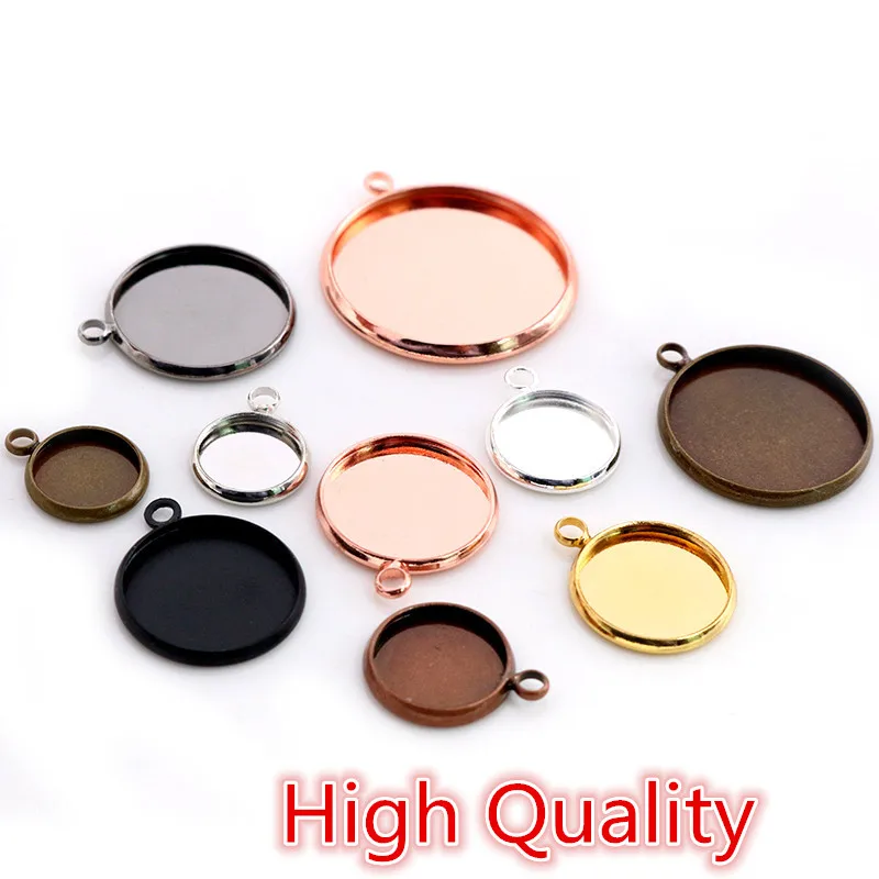 High Quality Iron Material 10-20mm Inner Size  8 Colors Plated One Loops Style Cabochon Base Cameo Setting Charms Pendant Tray