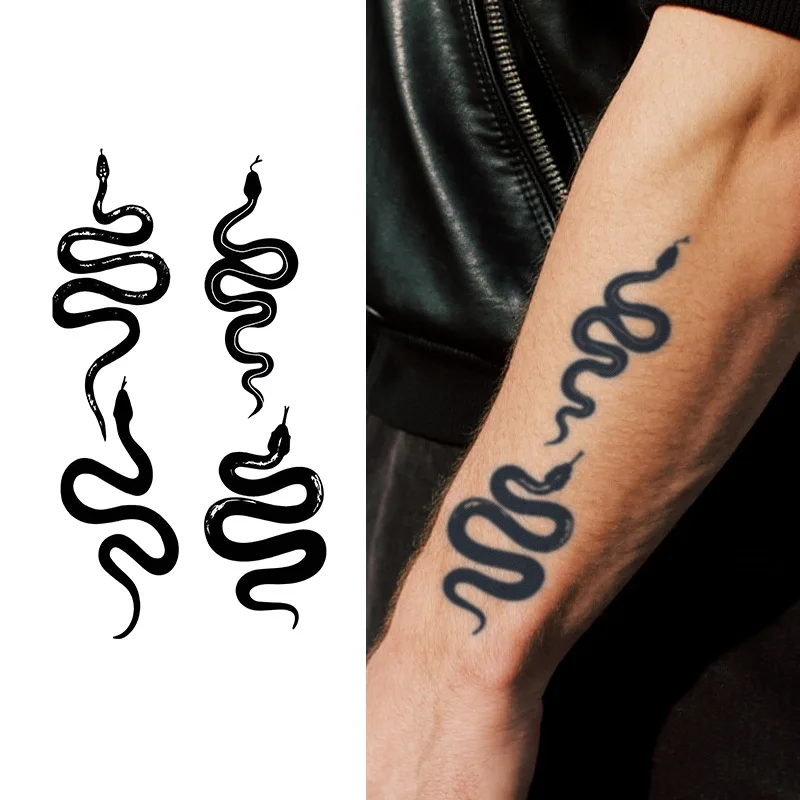 

Black Snake Quad Shadow Temporary Tattoo, Herbal Juice Semi-Permanent Waterproof, Realistic Unisex Fake Tattoo