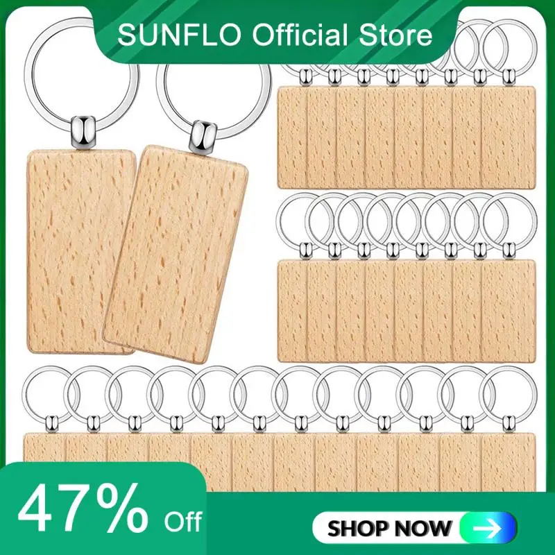 

SUNFLO 200 Pieces Blank Wooden Key Tag Key Engraving Blanks Unfinished Wood Keychain Key Ring Key Tags For DIY Crafts,Rectangle