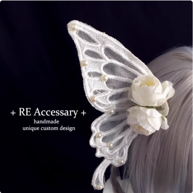 الحلو اليدوية لوليتا اللؤلؤ النساء الفتيات Kc المشابك عودة رئيس الديكور مقاطع الشعر زهرة الورد الدانتيل كبير Bowknot المشابك