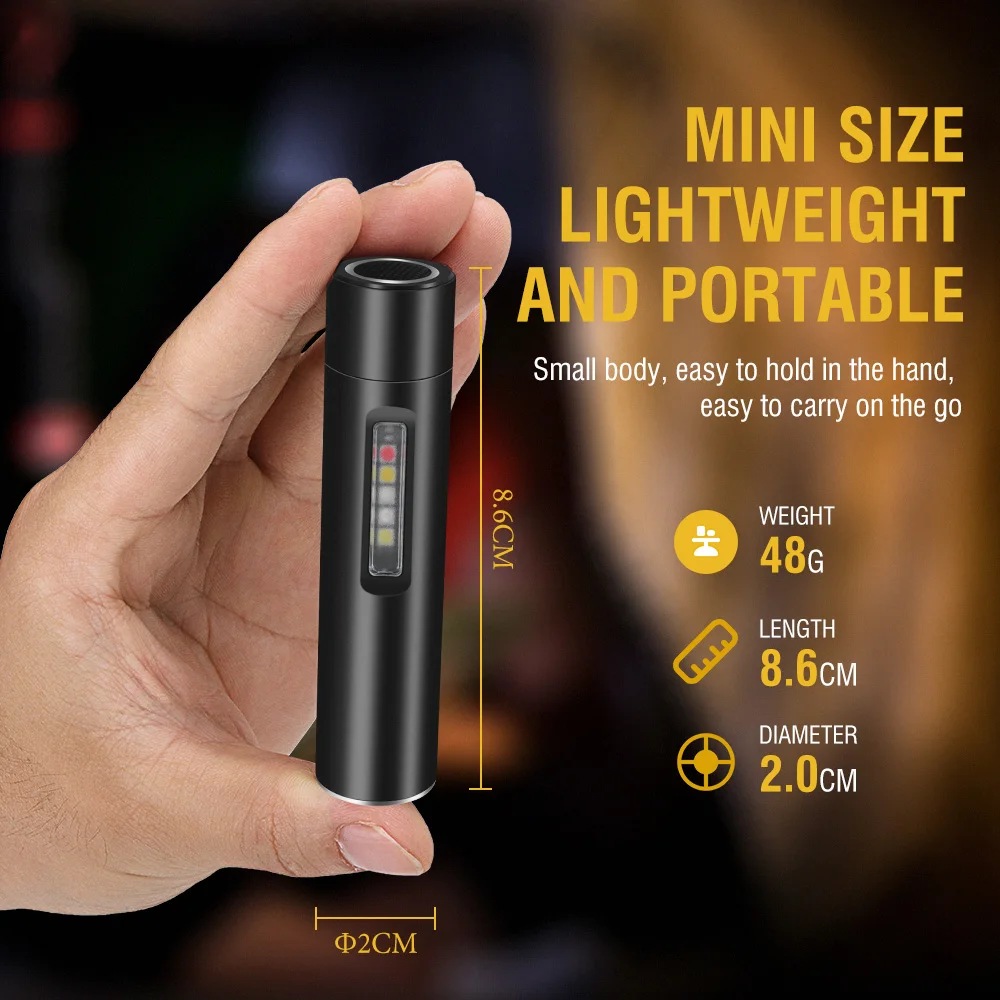 Imagem -02 - Boruit-usb c Lanterna Led Recarregável Mini Tocha Portátil com Ímã e Clip Luz uv Lanterna de Bolso Camping v5 Edc 500lm