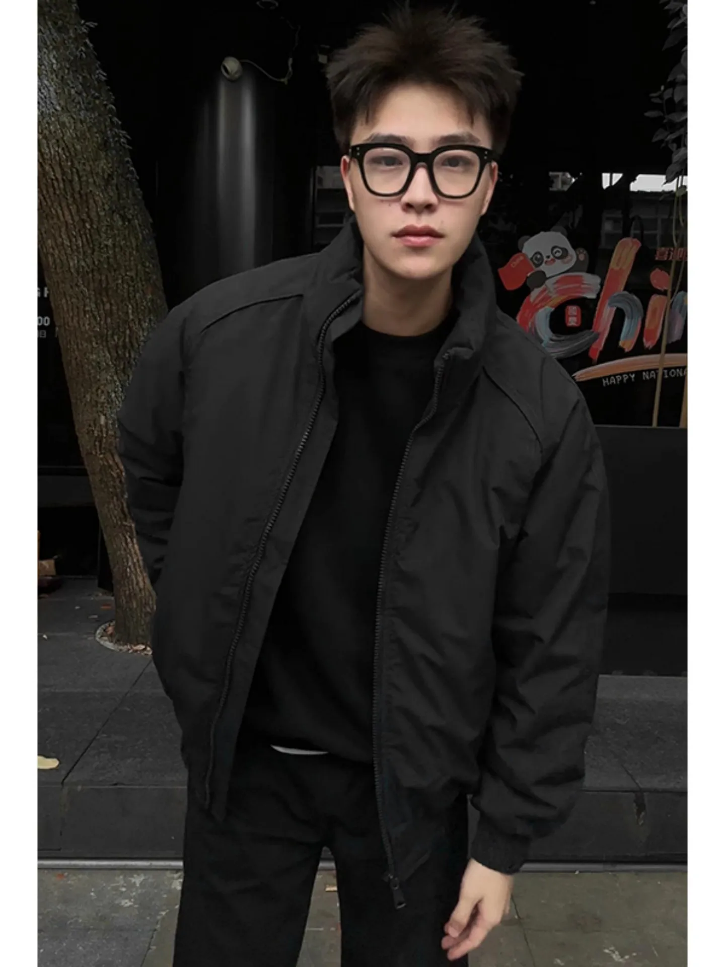 

Thiened Cotton Jaet American Sle Casual Stand Collar Warm Winter Outerwear Fce Lined Street Sle Polyester Fabric